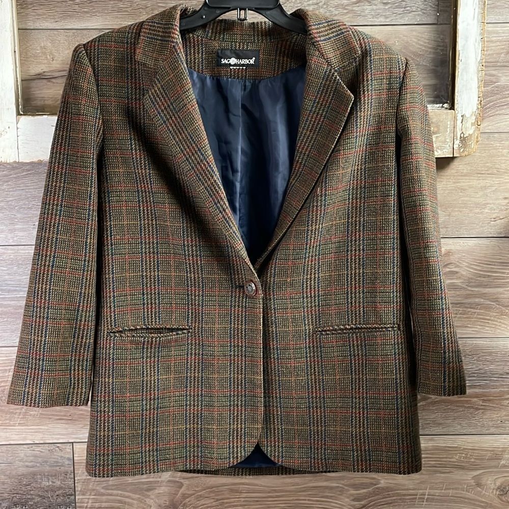 Sag Harbor Men’s Dress Coat, Dark Brown Plaid , See Measurements, Vintage
